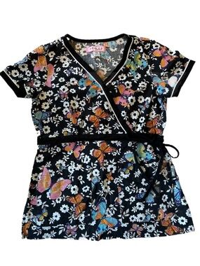 Women's Black Butterfly Floral Wrap Tee